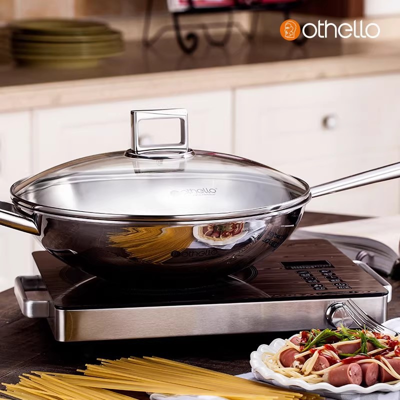 Induction Cooker - 18/10 Paslanmaz Çelik Wok Cam Kapak