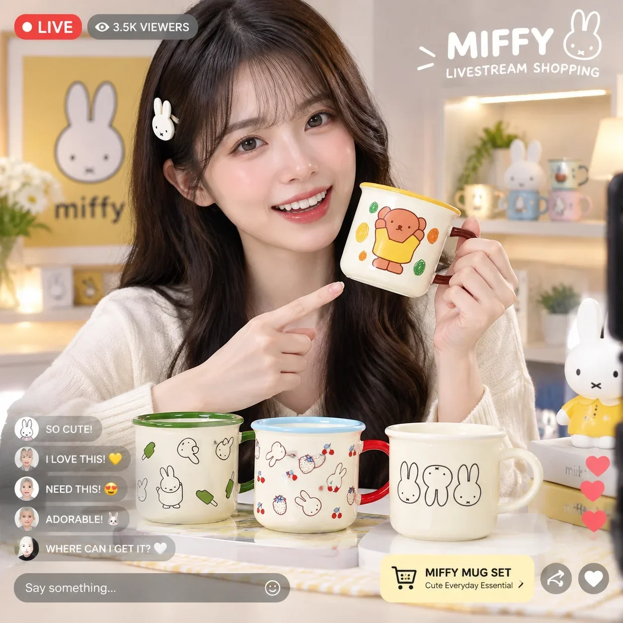 Microwave Oven - Miffy Kawaii Büyük Seramik Kahve Fincanı,